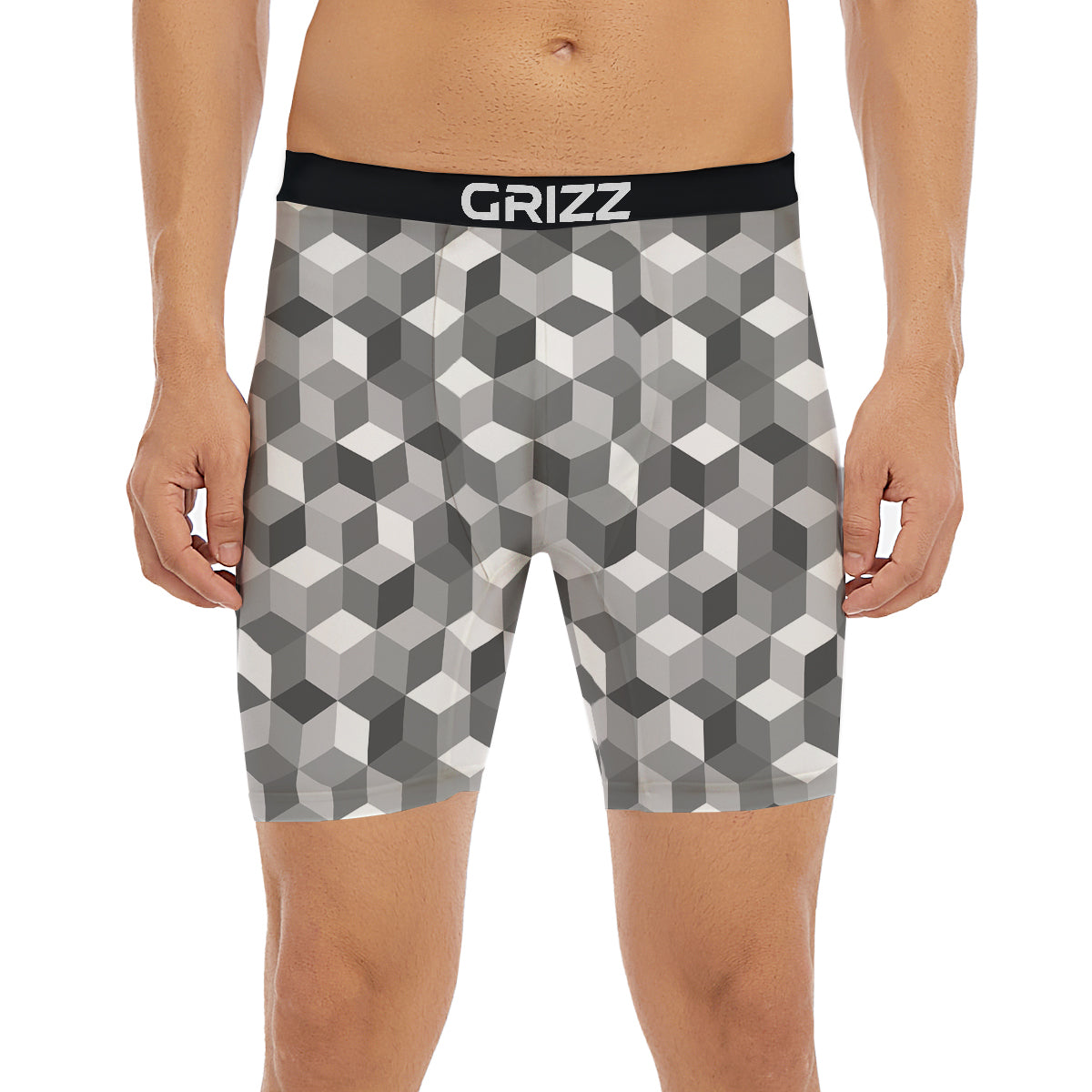 Cube Geometric Shape White Print Pattern Boxer Briefs-grizzshop