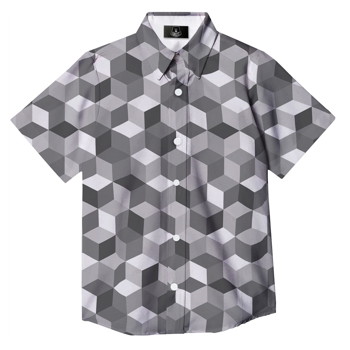 Cube Geometric Shape White Print Pattern Button Up Shirt-grizzshop