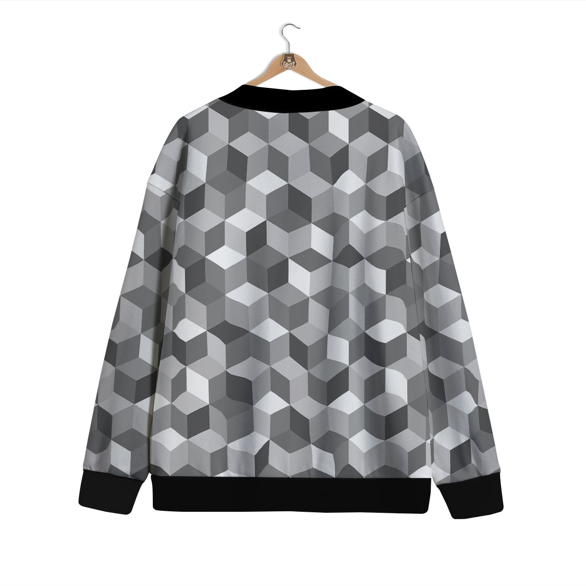 Cube Geometric Shape White Print Pattern Cardigan-grizzshop
