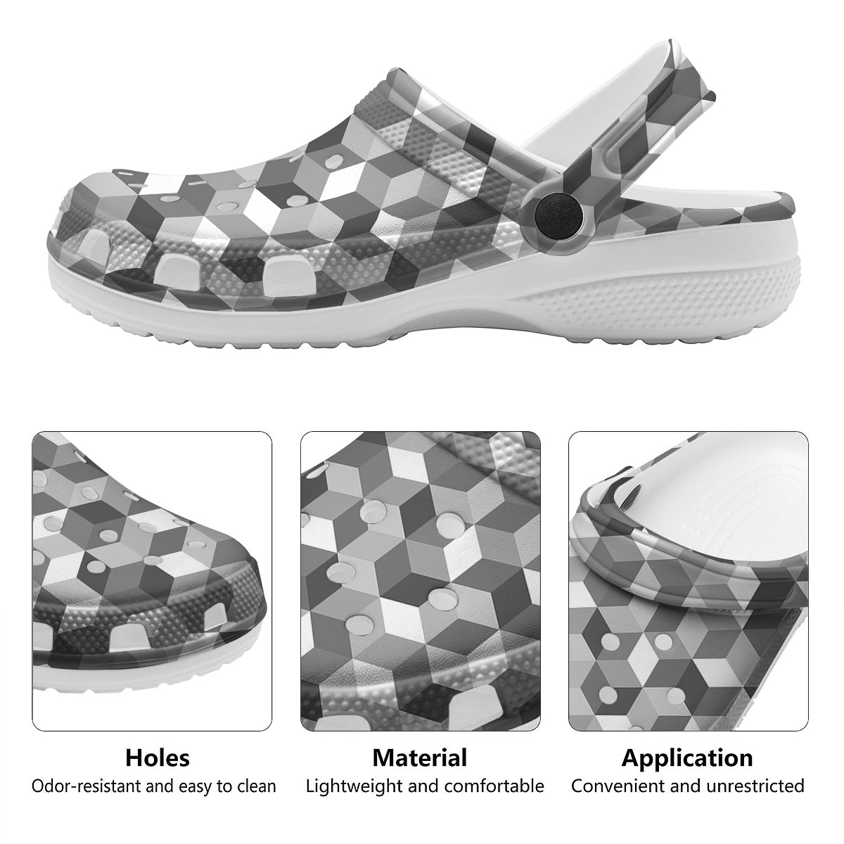 Cube Geometric Shape White Print Pattern Clog-grizzshop