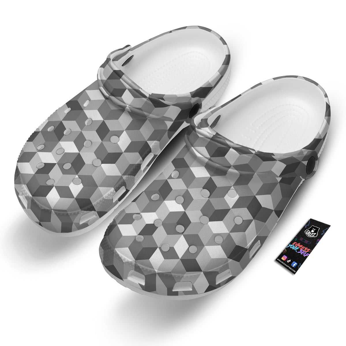 Cube Geometric Shape White Print Pattern Clog-grizzshop
