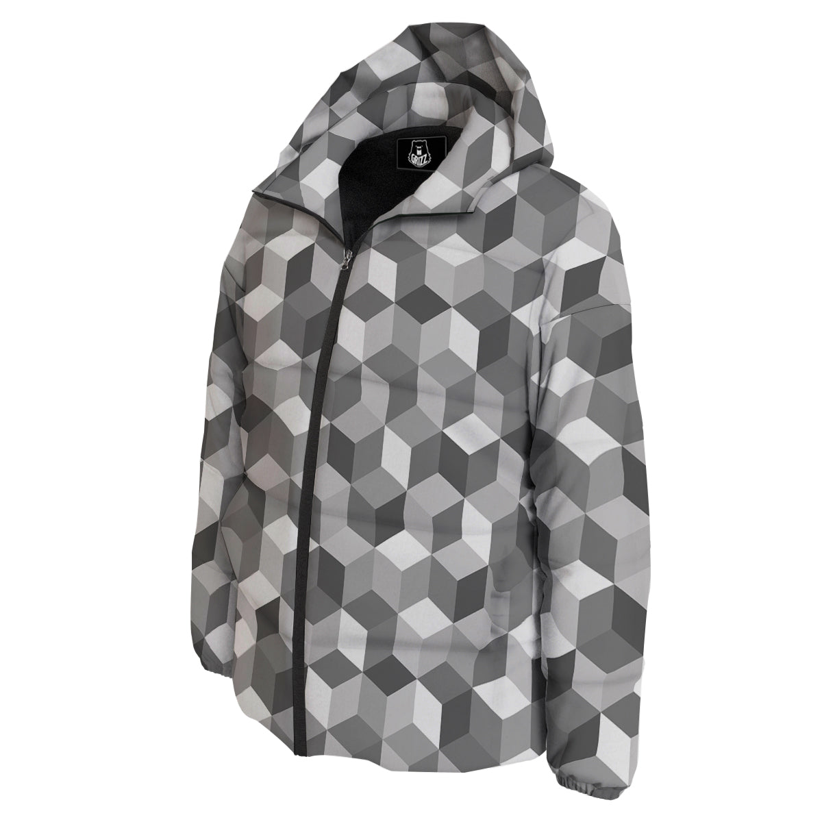 Cube Geometric Shape White Print Pattern Down Jacket-grizzshop