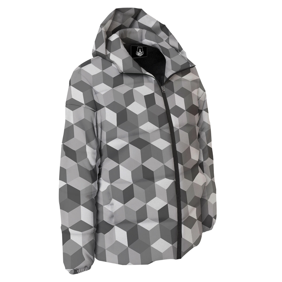 Cube Geometric Shape White Print Pattern Down Jacket-grizzshop