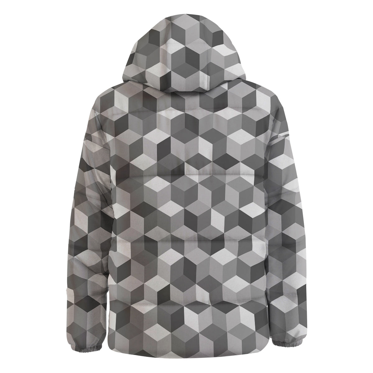 Cube Geometric Shape White Print Pattern Down Jacket-grizzshop