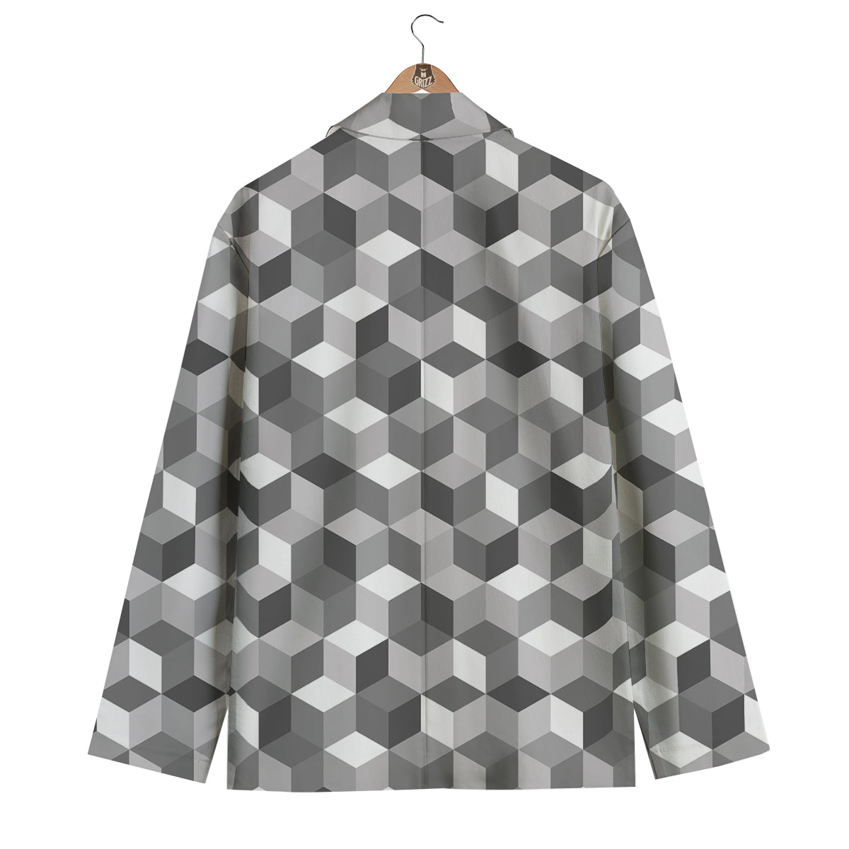 Cube Geometric Shape White Print Pattern Men's Blazer-grizzshop