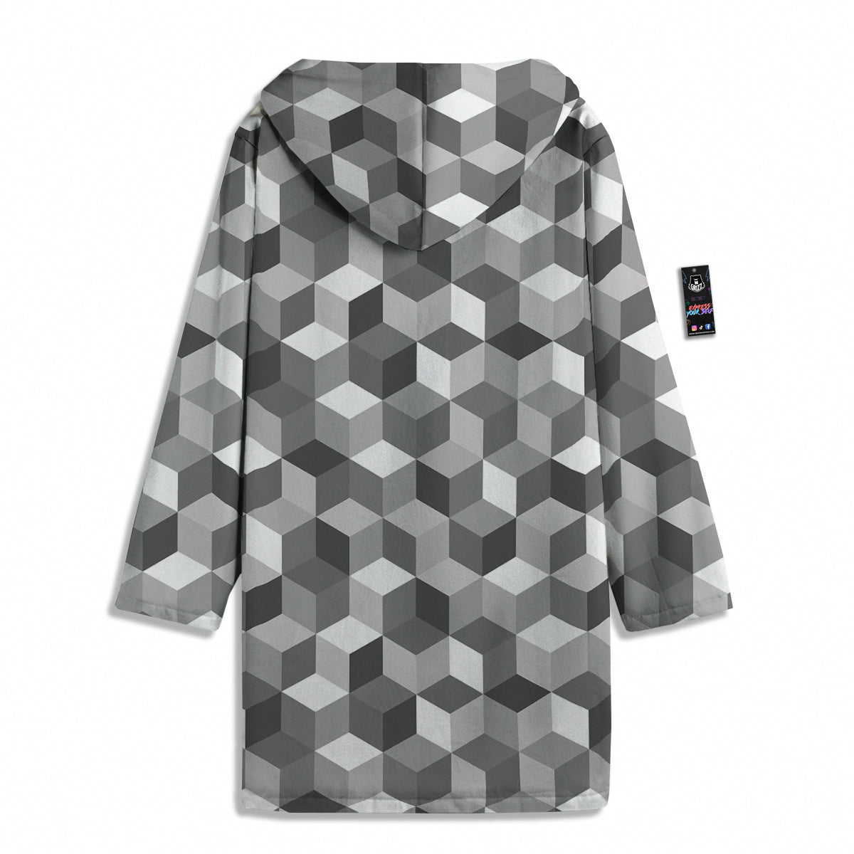 Cube Geometric Shape White Print Pattern Men's Windbreaker Jacket-grizzshop