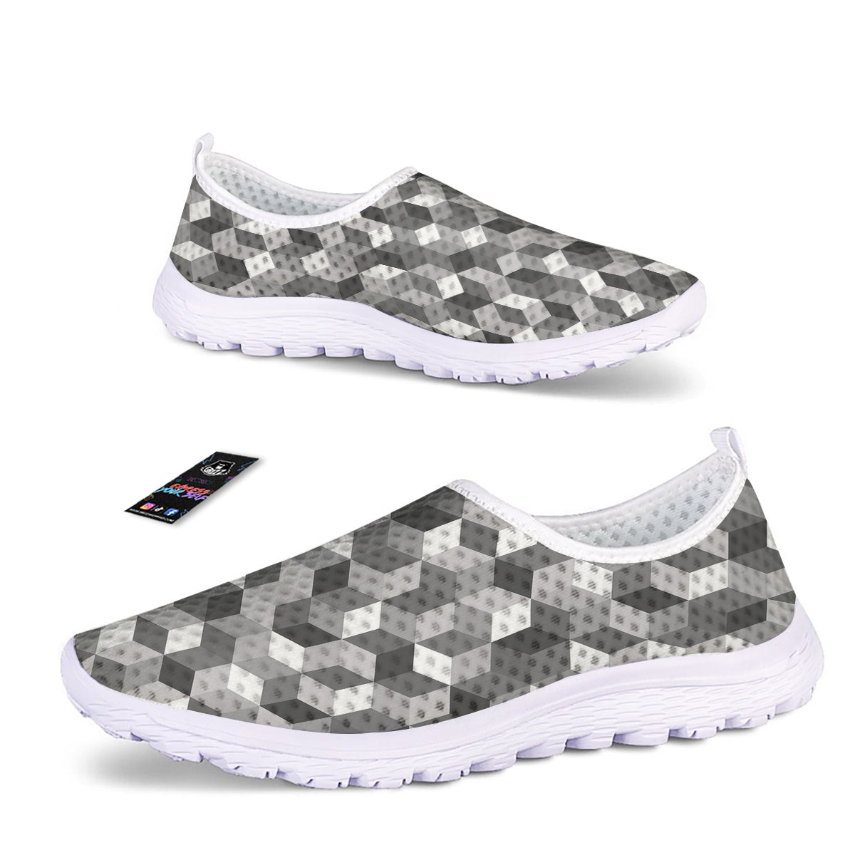 Cube Geometric Shape White Print Pattern Nurse Shoes-grizzshop