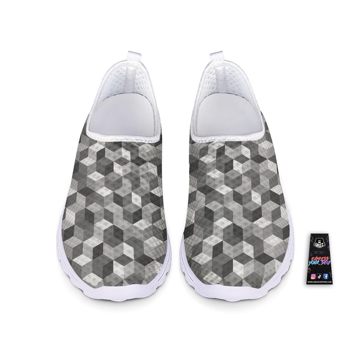 Cube Geometric Shape White Print Pattern Nurse Shoes-grizzshop