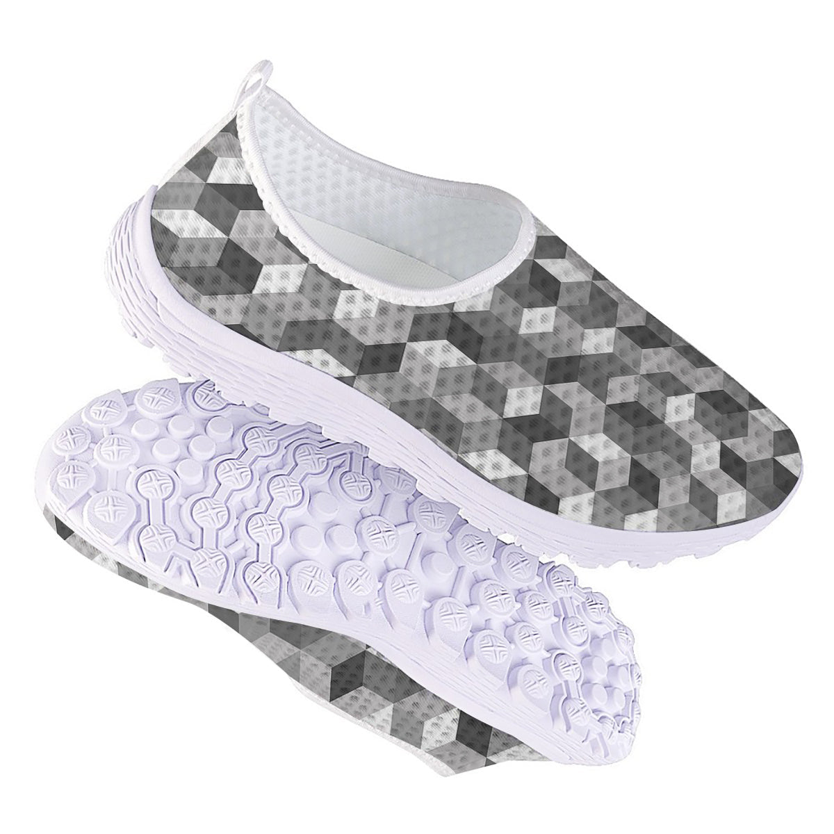 Cube Geometric Shape White Print Pattern Nurse Shoes-grizzshop