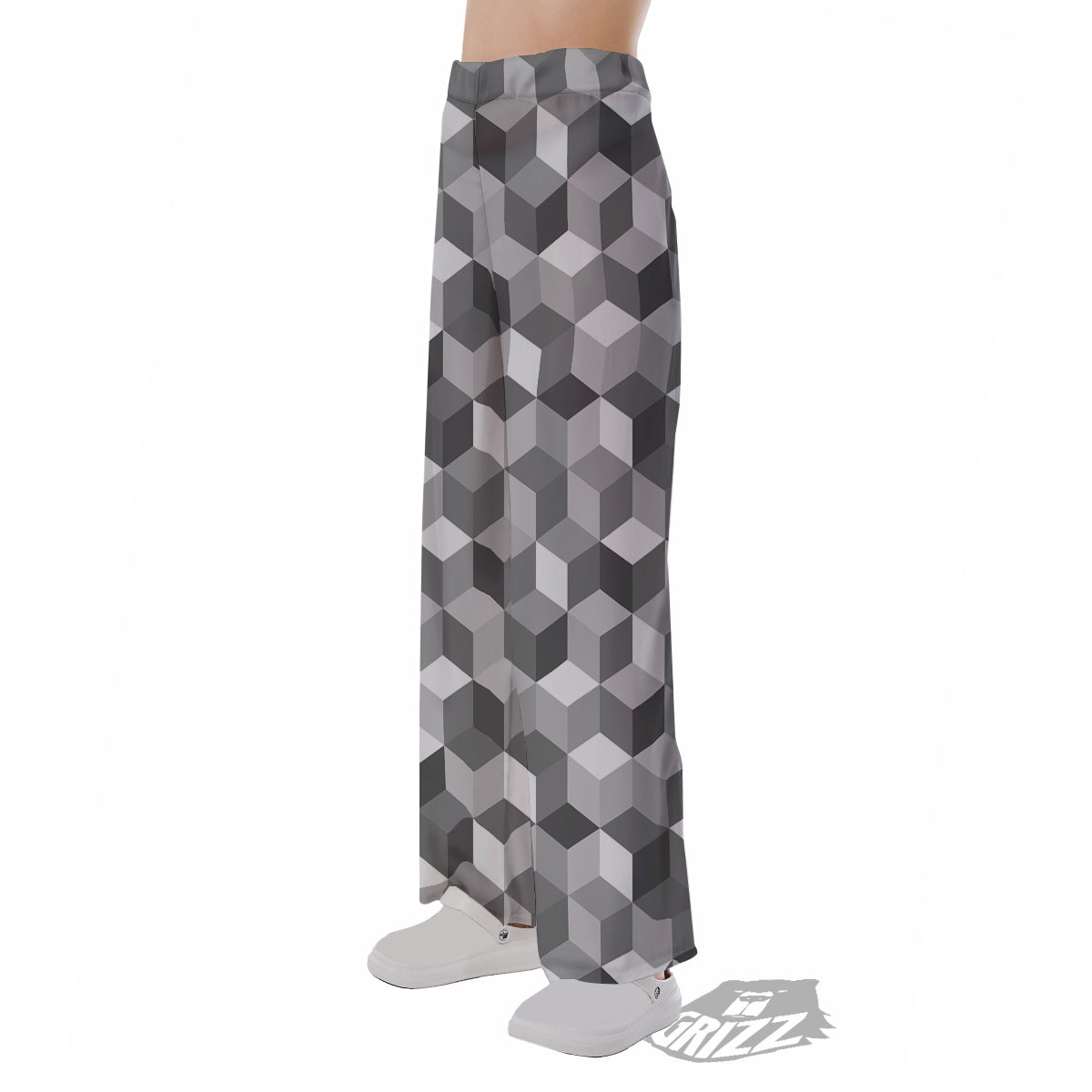 Cube Geometric Shape White Print Pattern Pajama Pants-grizzshop