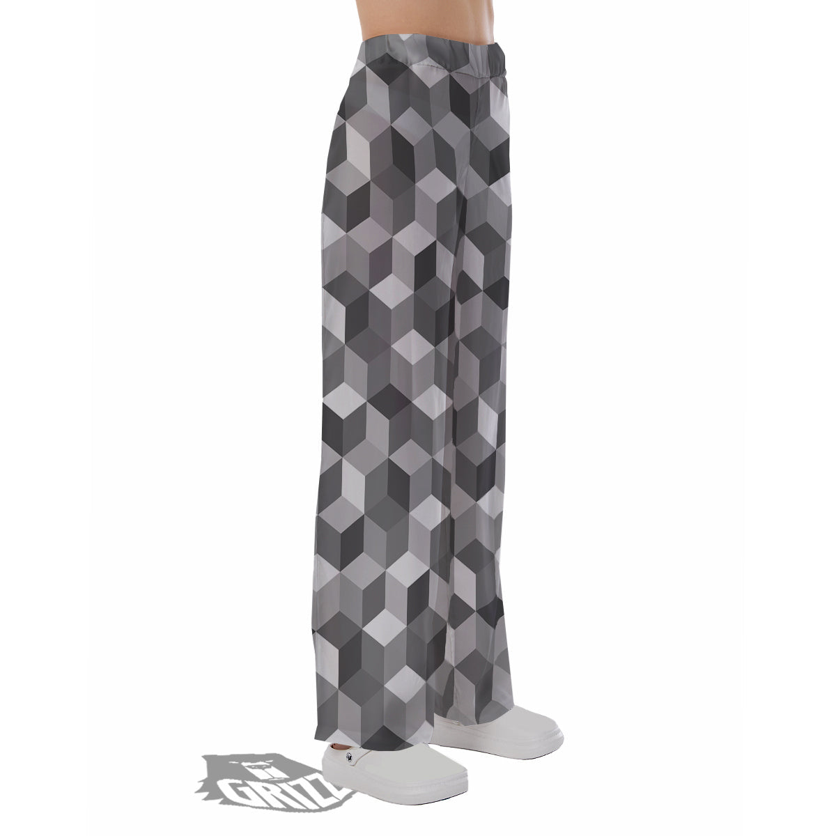 Cube Geometric Shape White Print Pattern Pajama Pants-grizzshop