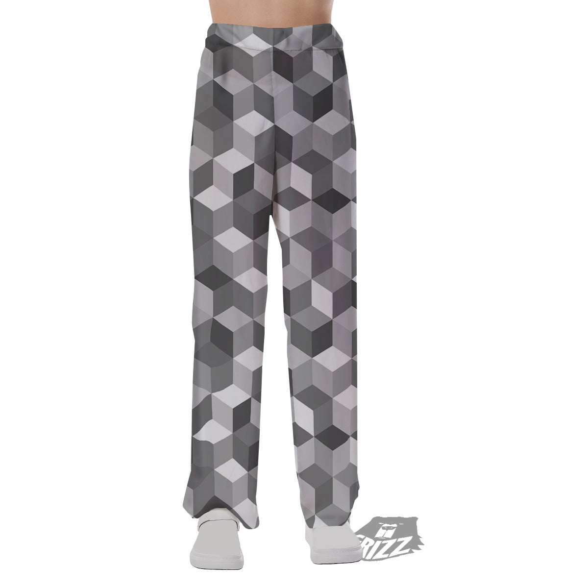 Cube Geometric Shape White Print Pattern Pajama Pants-grizzshop