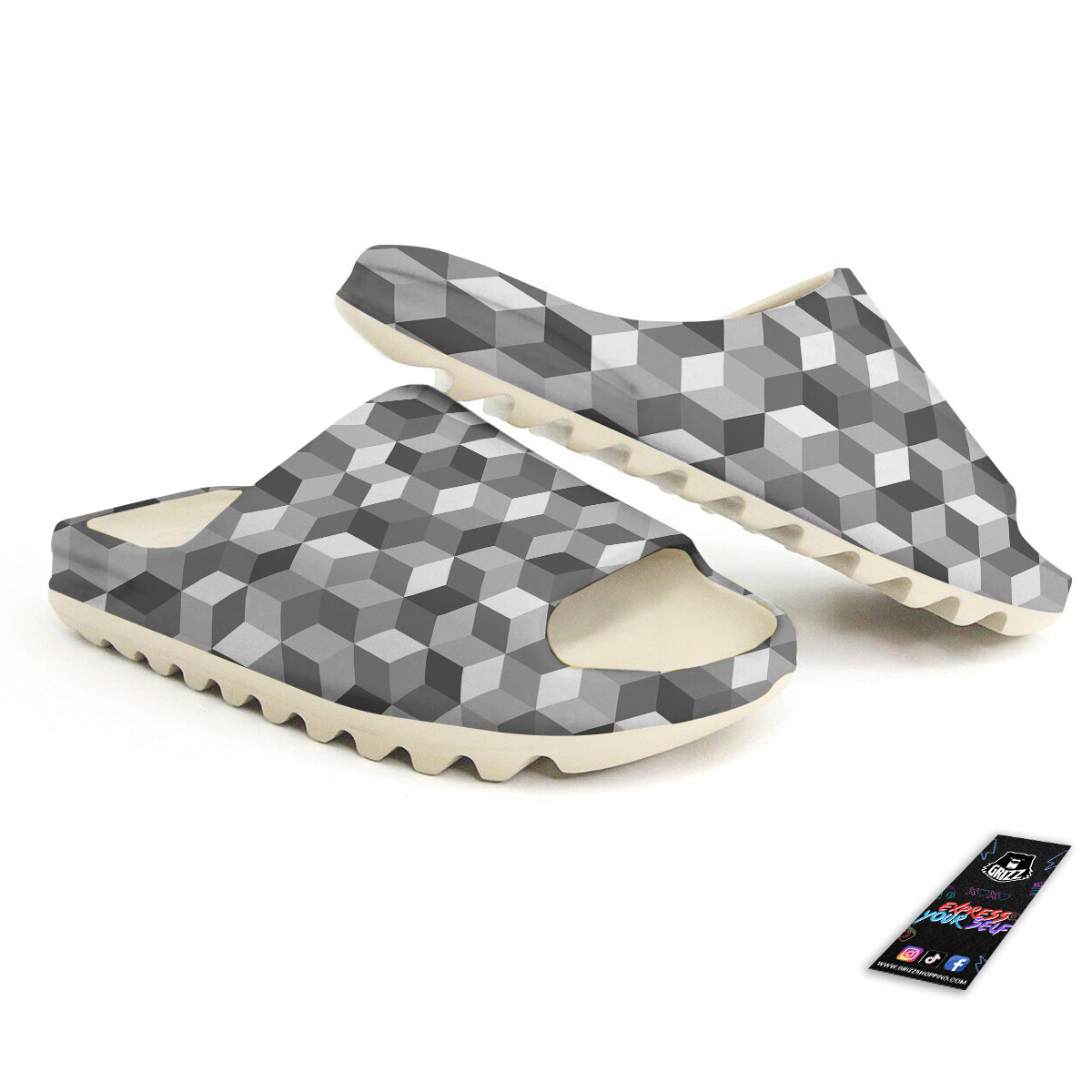 Cube Geometric Shape White Print Pattern Sandals-grizzshop