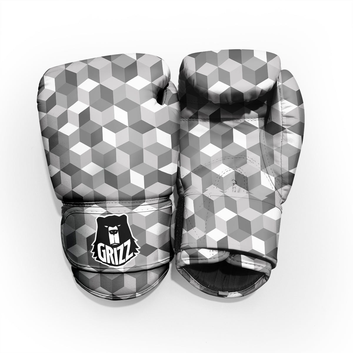 Cube Geometric Shape White Print Pattern Sparring Gloves-grizzshop