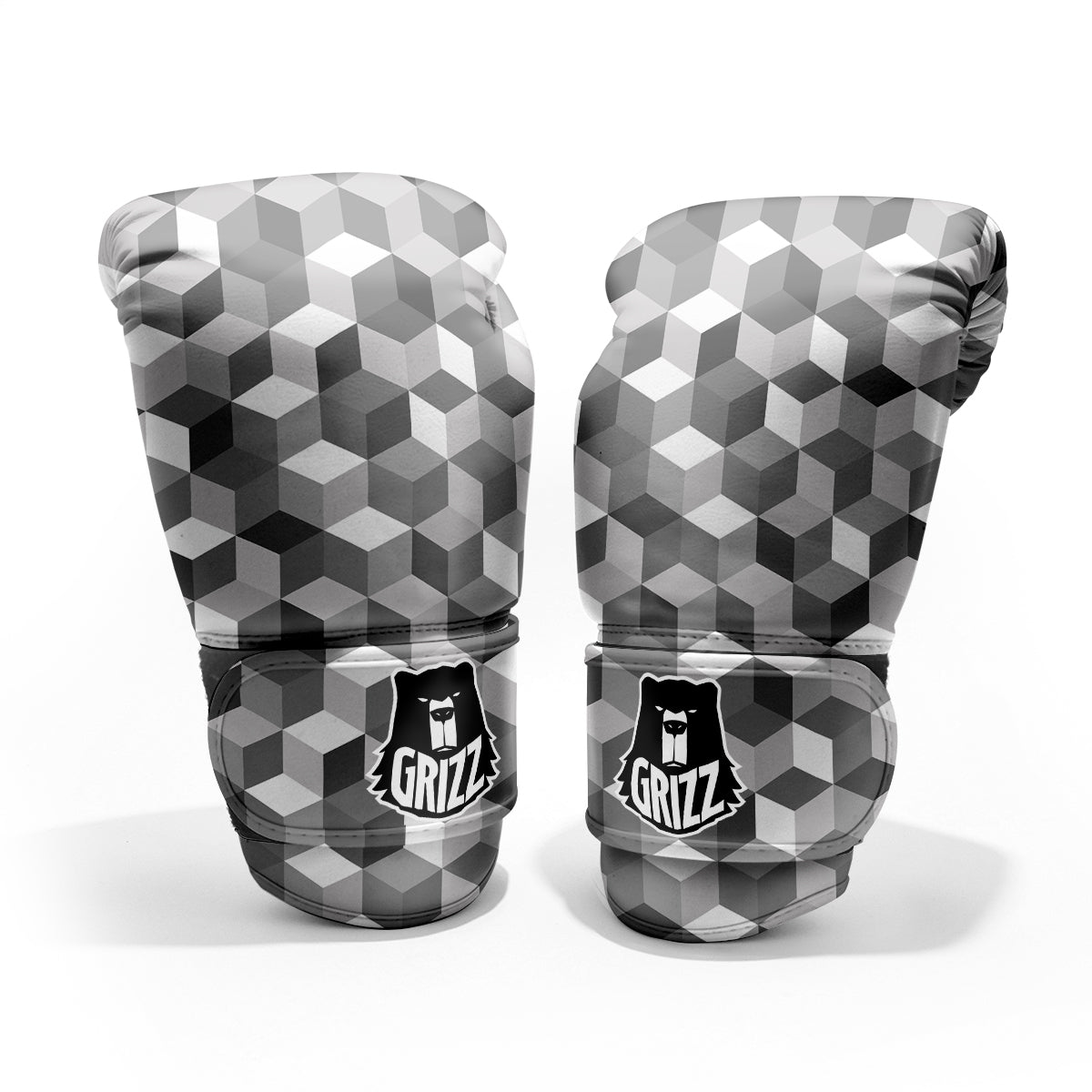 Cube Geometric Shape White Print Pattern Sparring Gloves-grizzshop