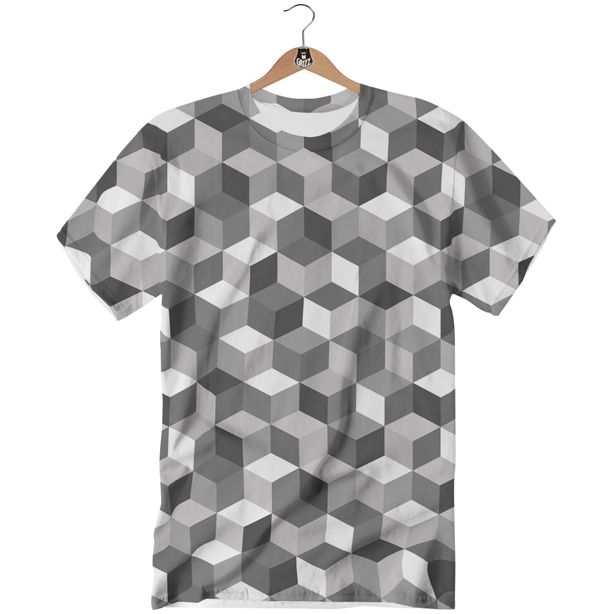 Cube Geometric Shape White Print Pattern T-Shirt-grizzshop