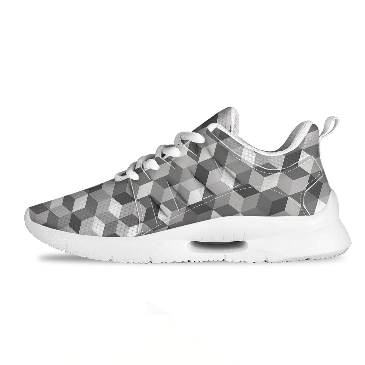 Cube Geometric Shape White Print Pattern Tennis Shoes-grizzshop