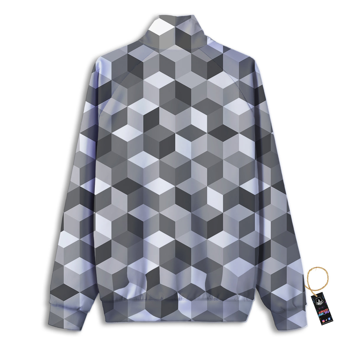 Cube Geometric Shape White Print Pattern Track Jacket-grizzshop