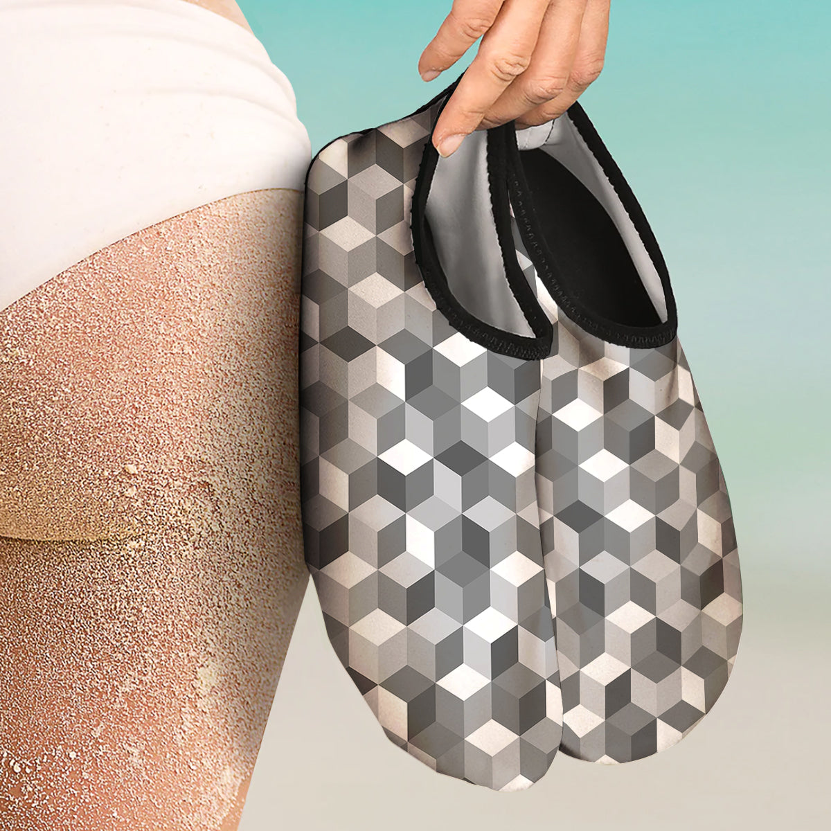 Cube Geometric Shape White Print Pattern Water Shoes-grizzshop