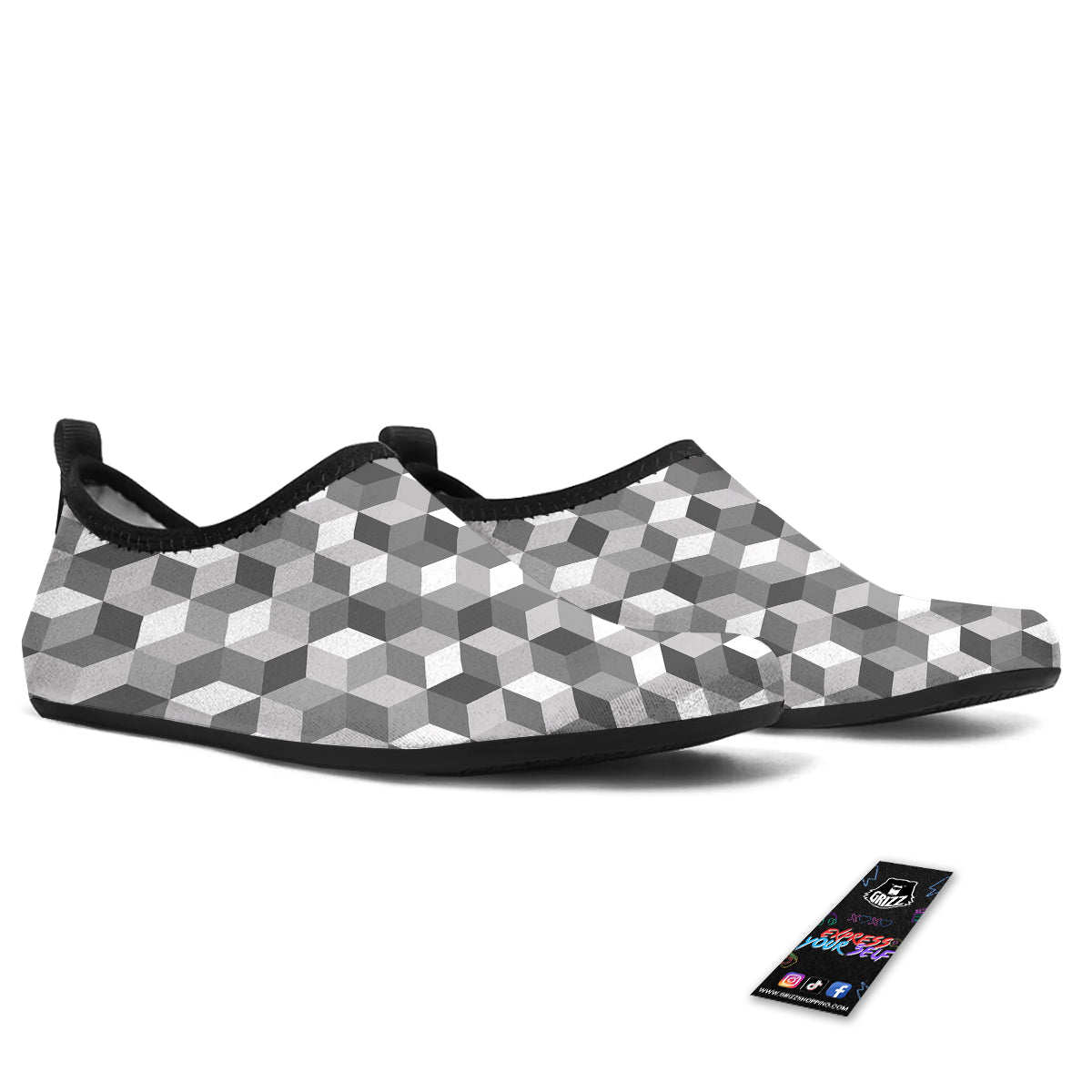 Cube Geometric Shape White Print Pattern Water Shoes-grizzshop