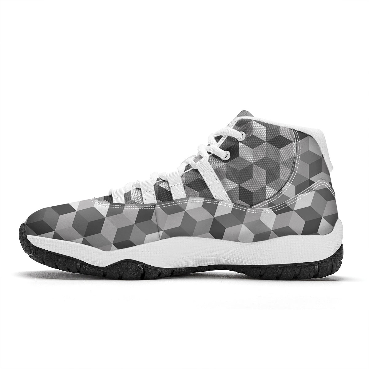 Cube Geometric Shape White Print Pattern White Bball Shoes-grizzshop