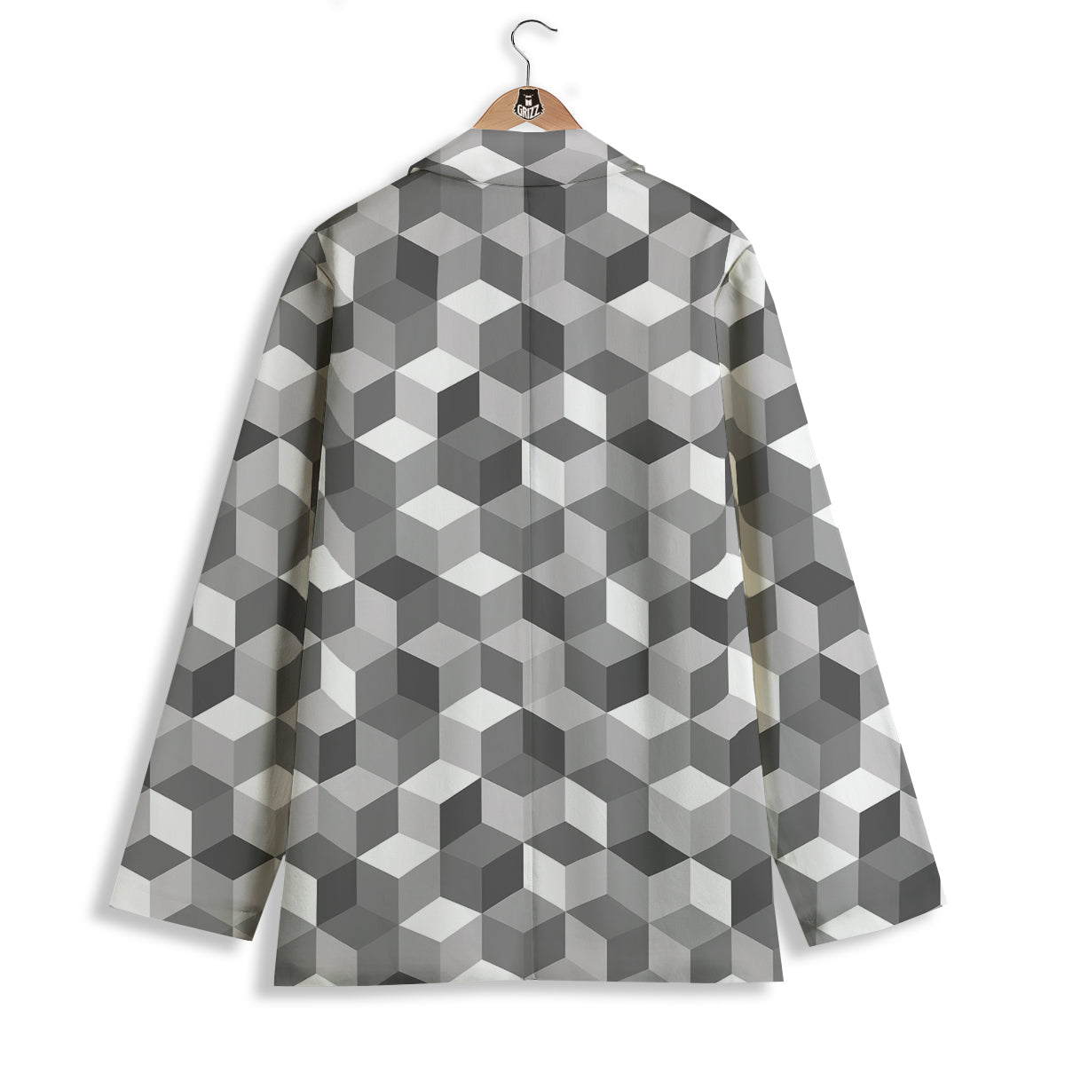 Cube Geometric Shape White Print Pattern Women's Blazer-grizzshop