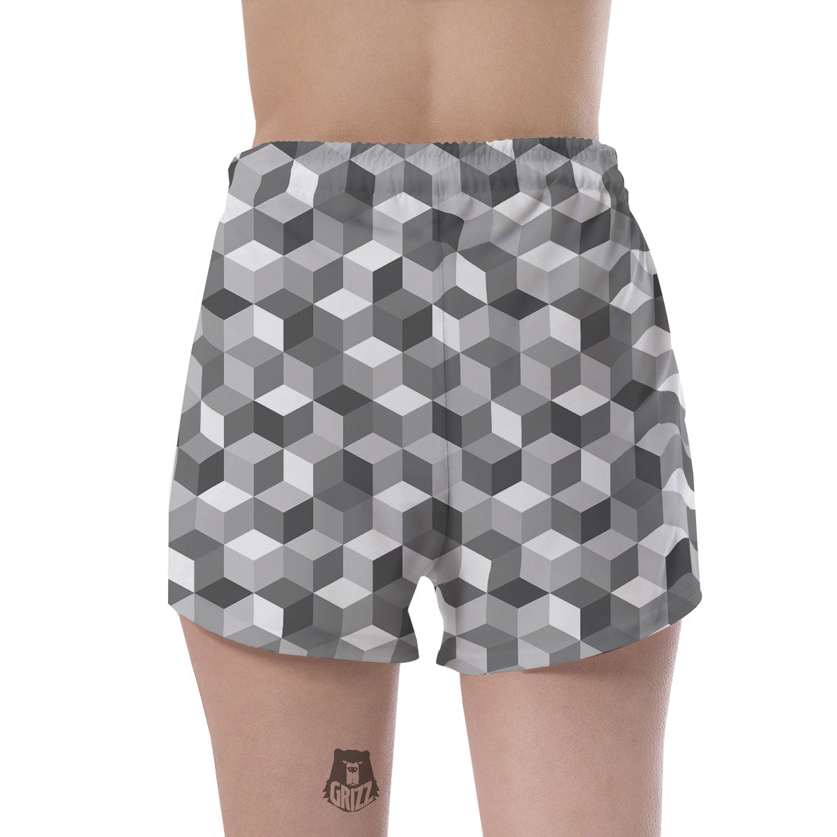 Cube Geometric Shape White Print Pattern Women's Shorts-grizzshop