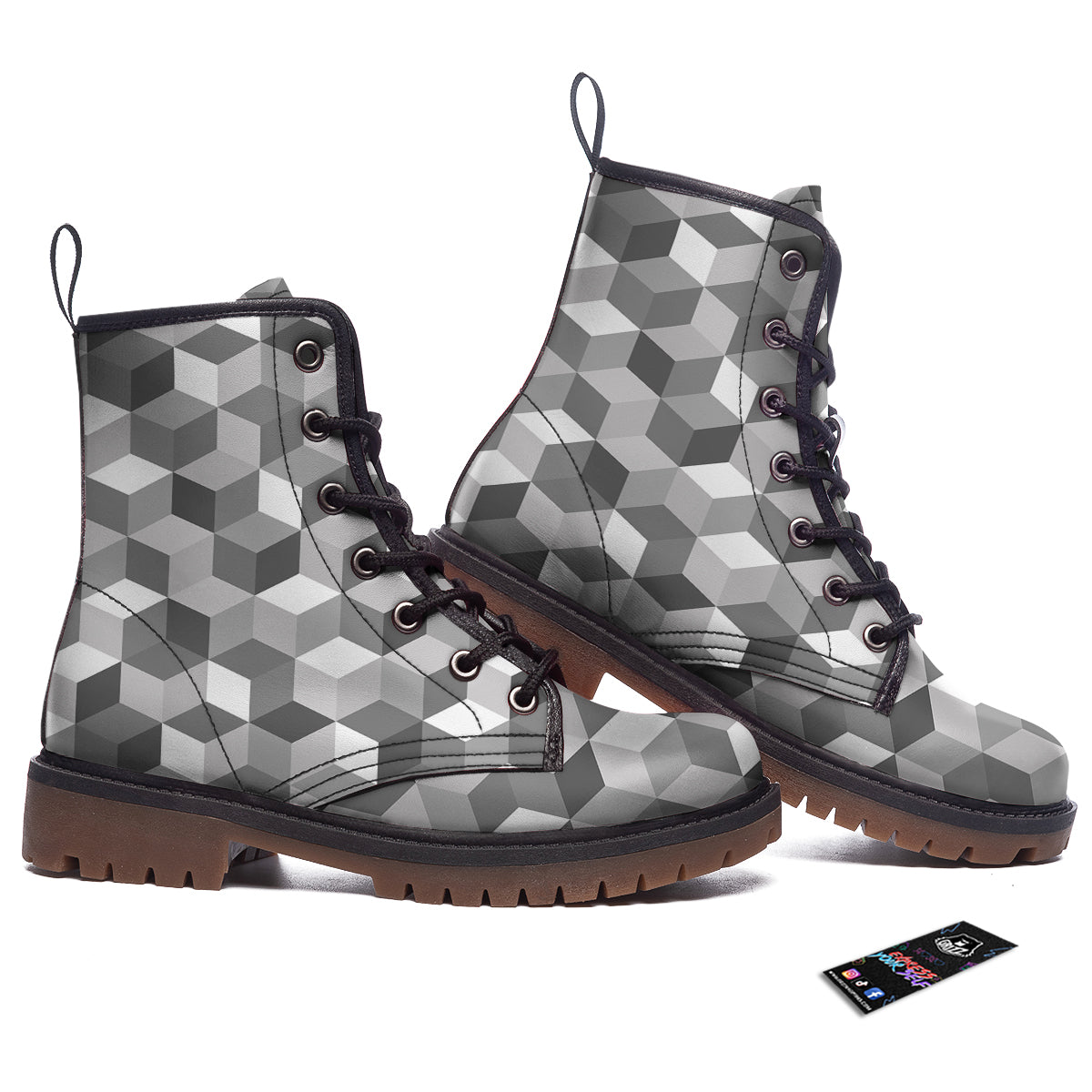 Cube Geometric Shape White Print Pattern Work Boots-grizzshop