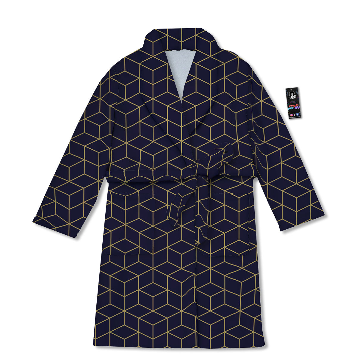 Cube Shape Black Geometric Print Pattern Bathrobe-grizzshop
