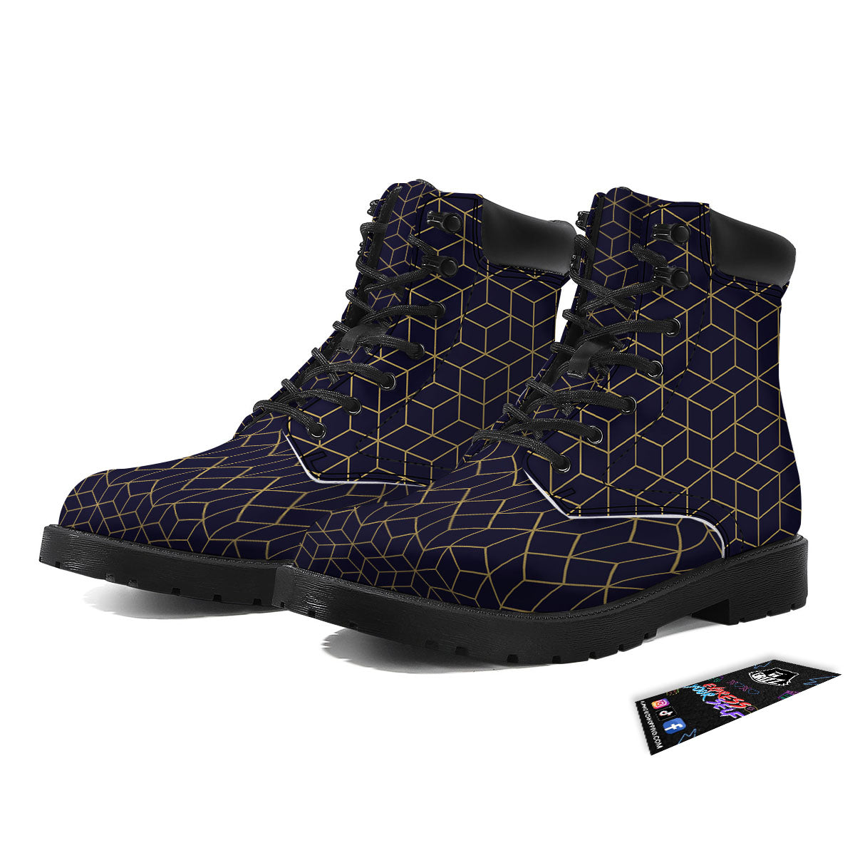 Cube Shape Black Geometric Print Pattern Boots-grizzshop
