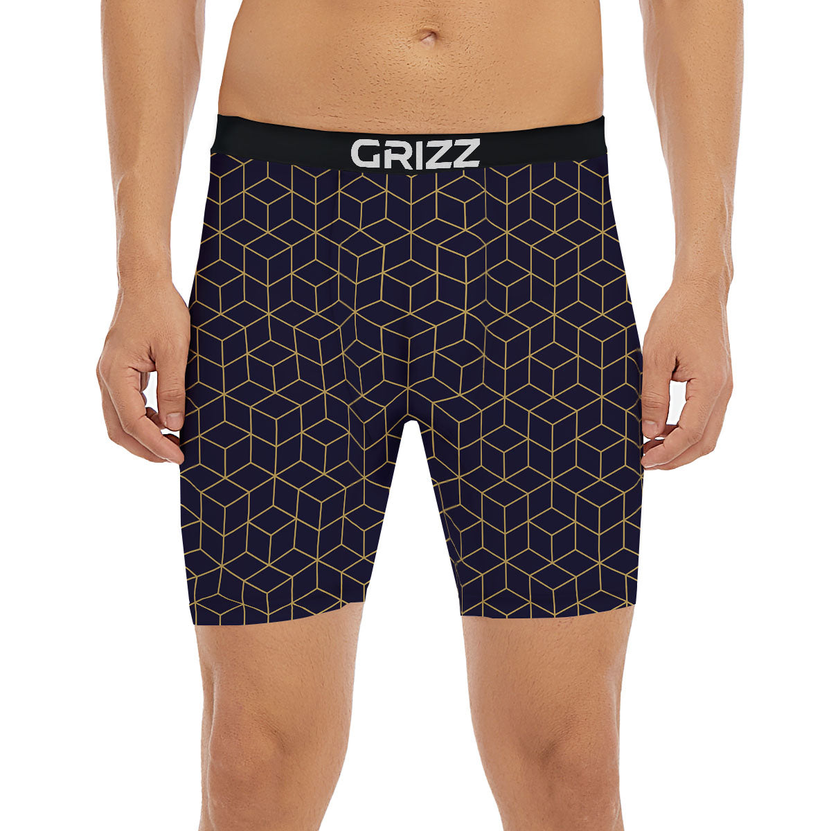 Cube Shape Black Geometric Print Pattern Boxer Briefs-grizzshop