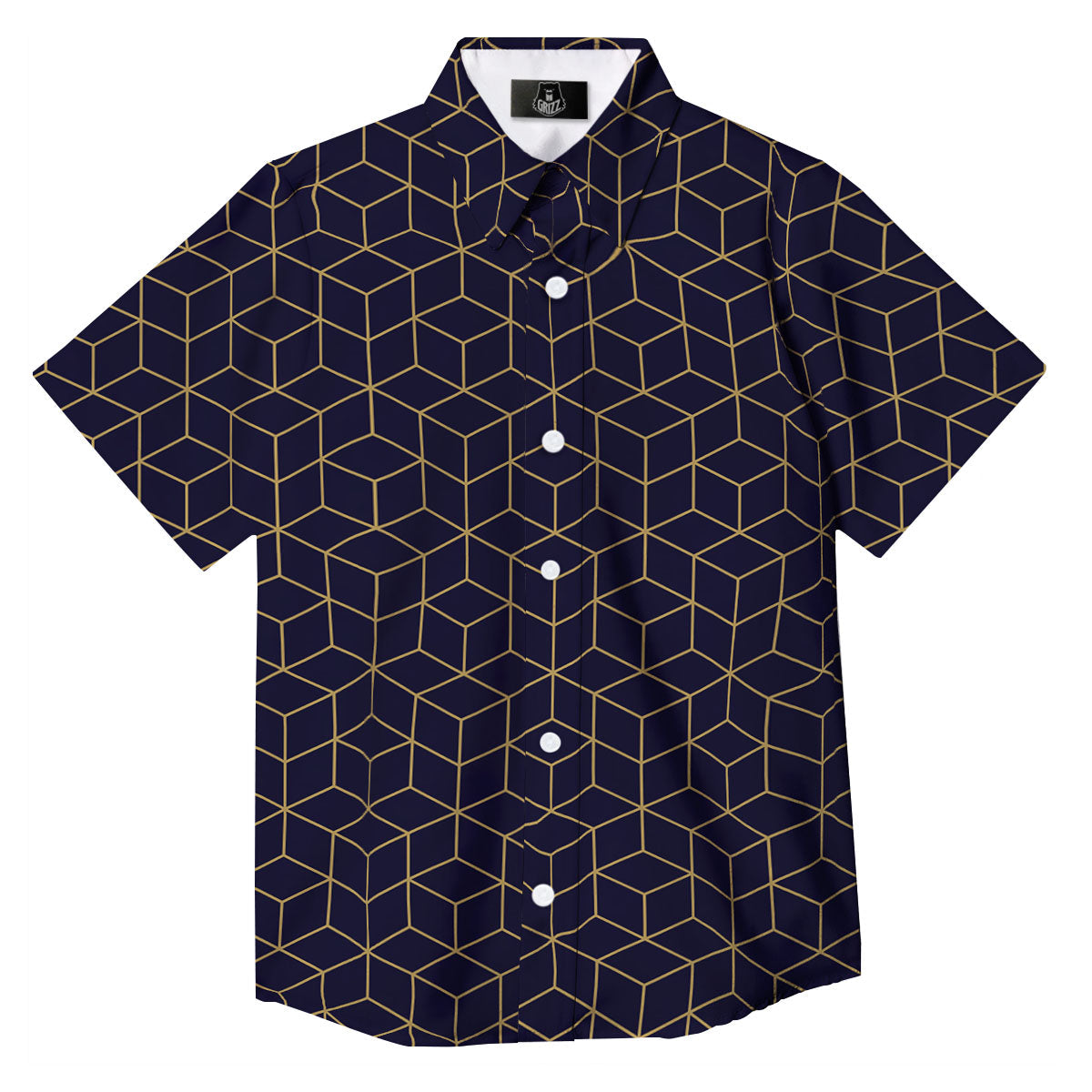 Cube Shape Black Geometric Print Pattern Button Up Shirt-grizzshop