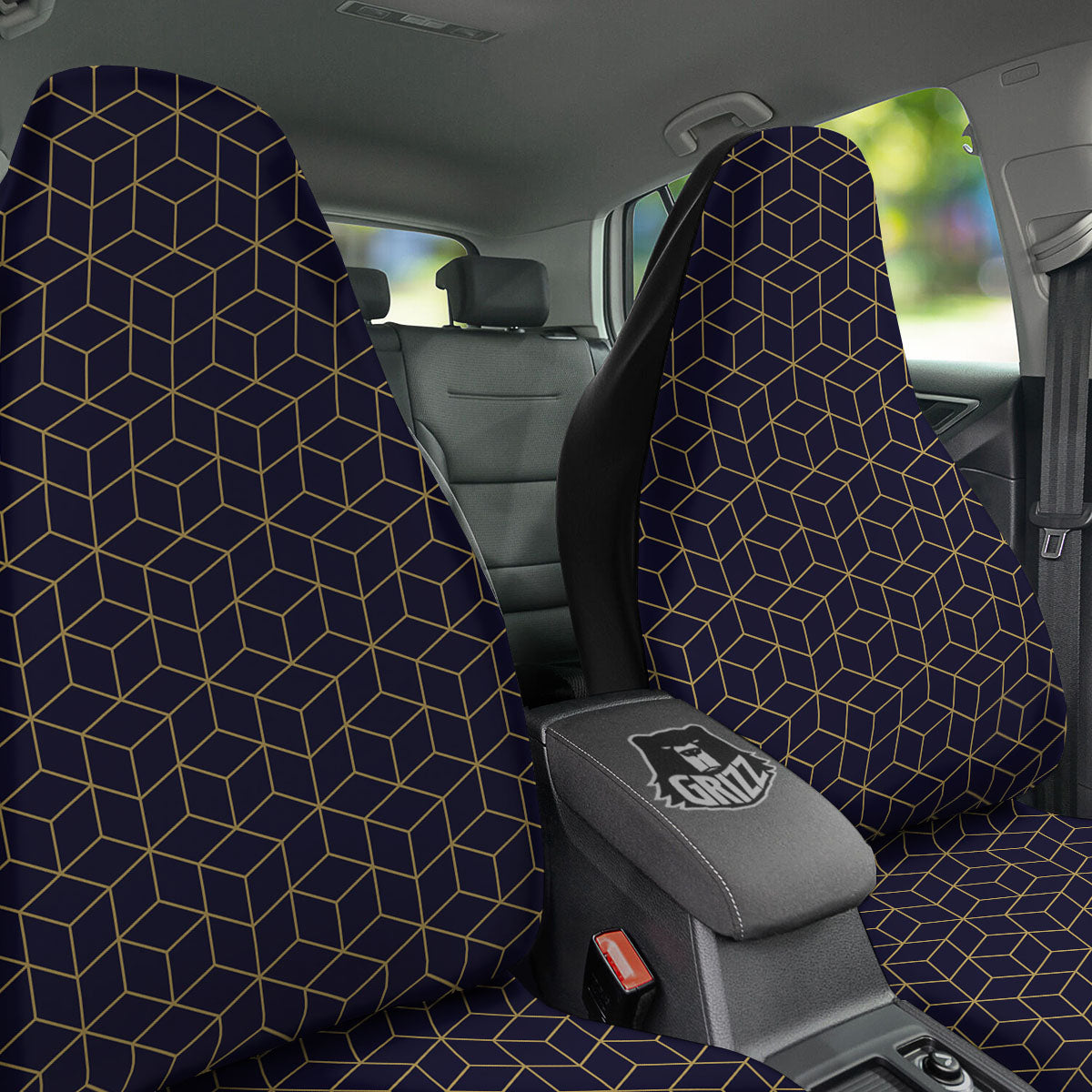 Cube Shape Black Geometric Print Pattern Car Seat Covers-grizzshop