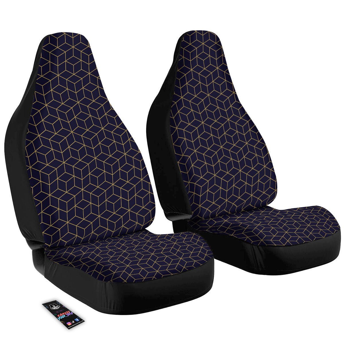 Cube Shape Black Geometric Print Pattern Car Seat Covers-grizzshop