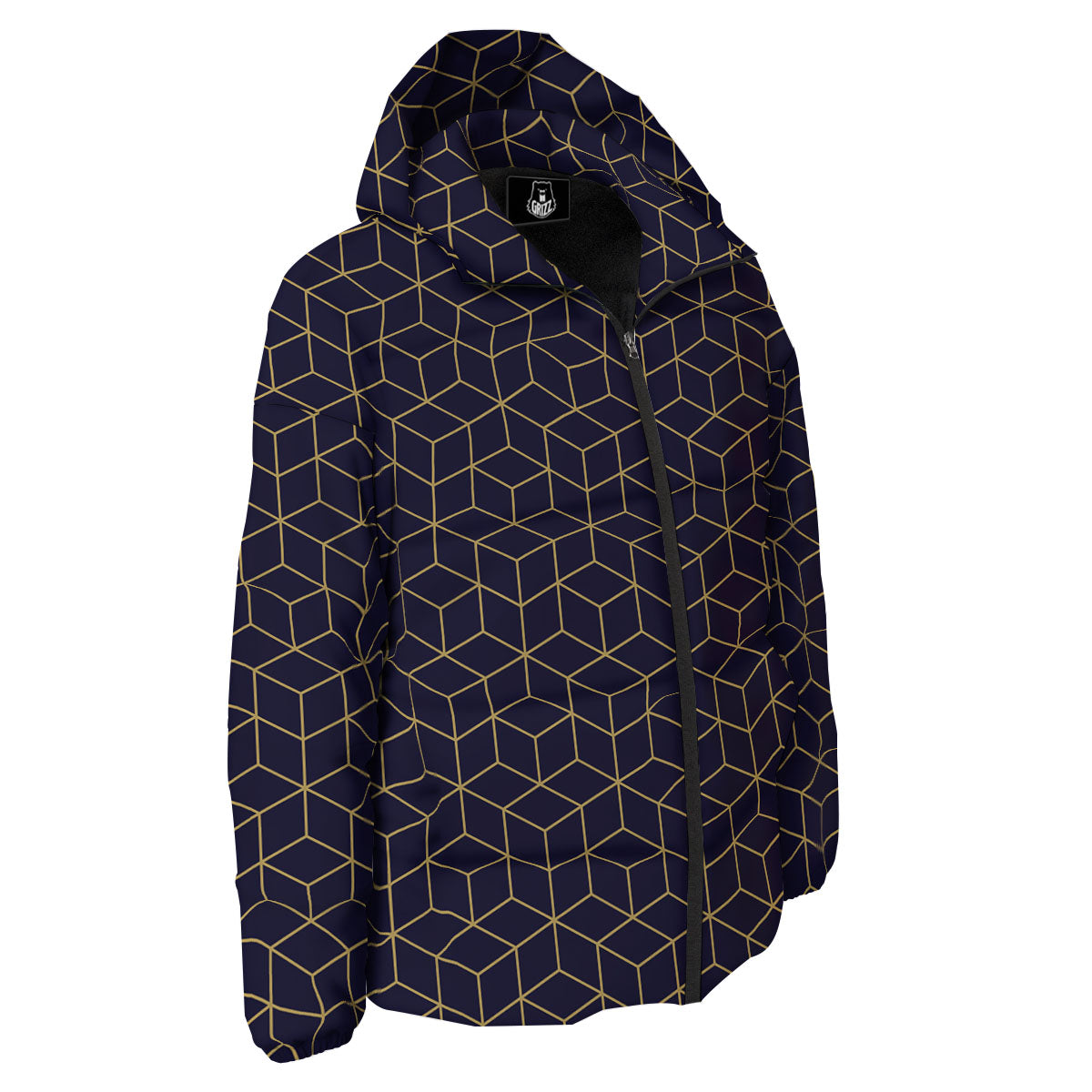 Cube Shape Black Geometric Print Pattern Down Jacket-grizzshop
