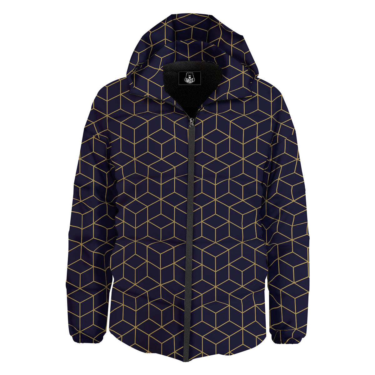 Cube Shape Black Geometric Print Pattern Down Jacket-grizzshop