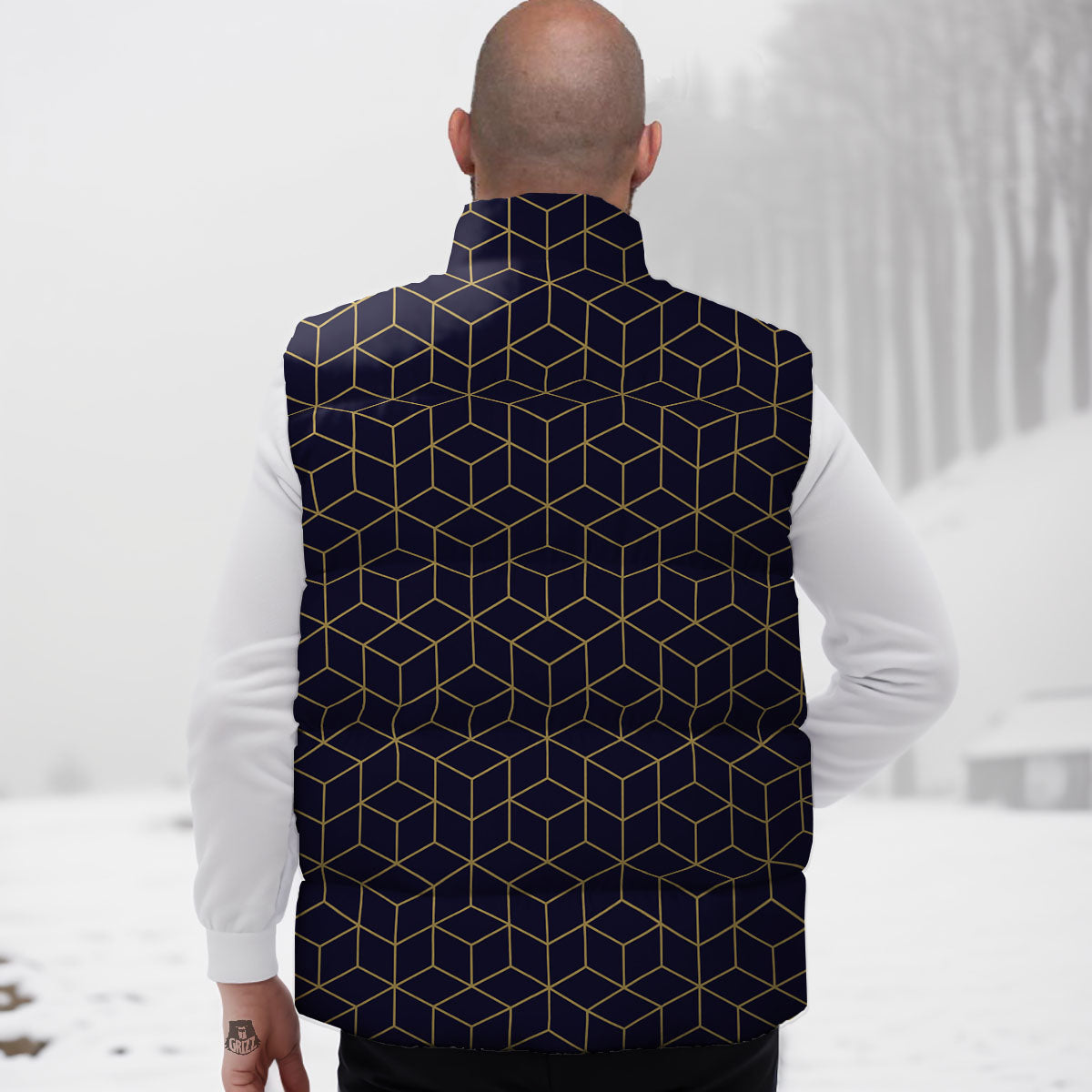 Cube Shape Black Geometric Print Pattern Down Vest-grizzshop