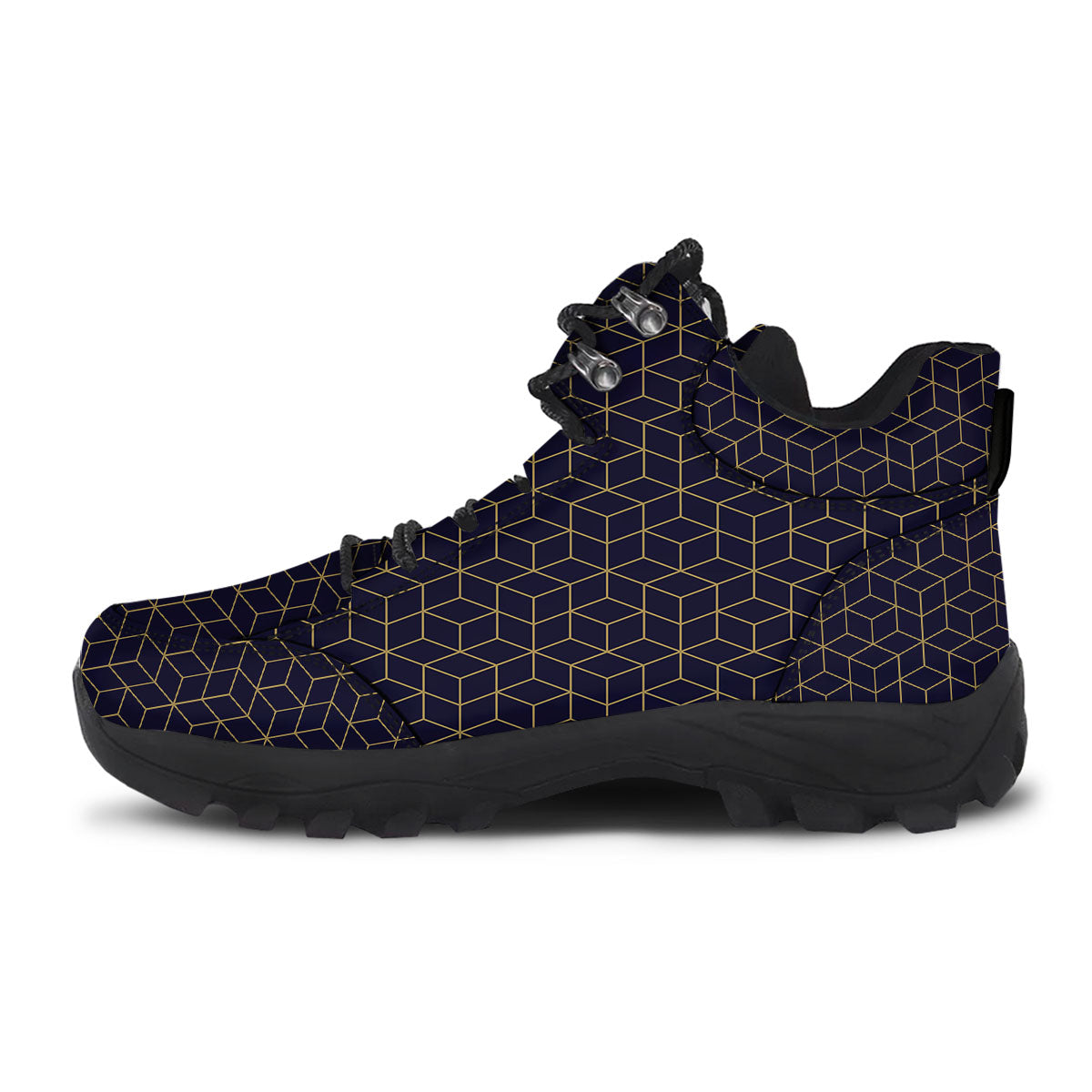 Cube Shape Black Geometric Print Pattern Hiking Shoes-grizzshop