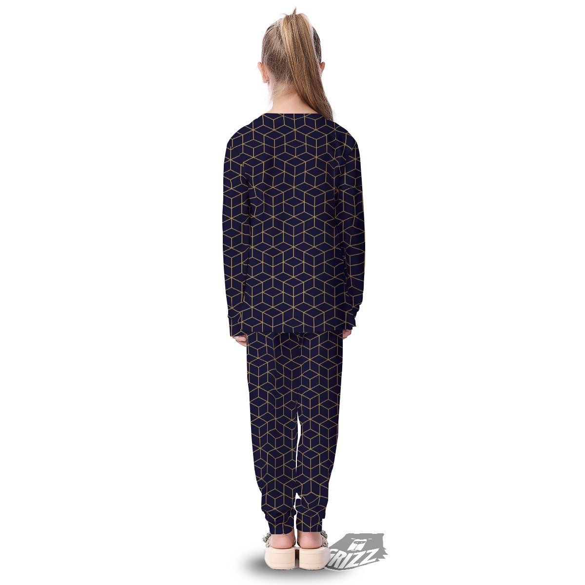 Cube Shape Black Geometric Print Pattern Kid's Pajamas-grizzshop