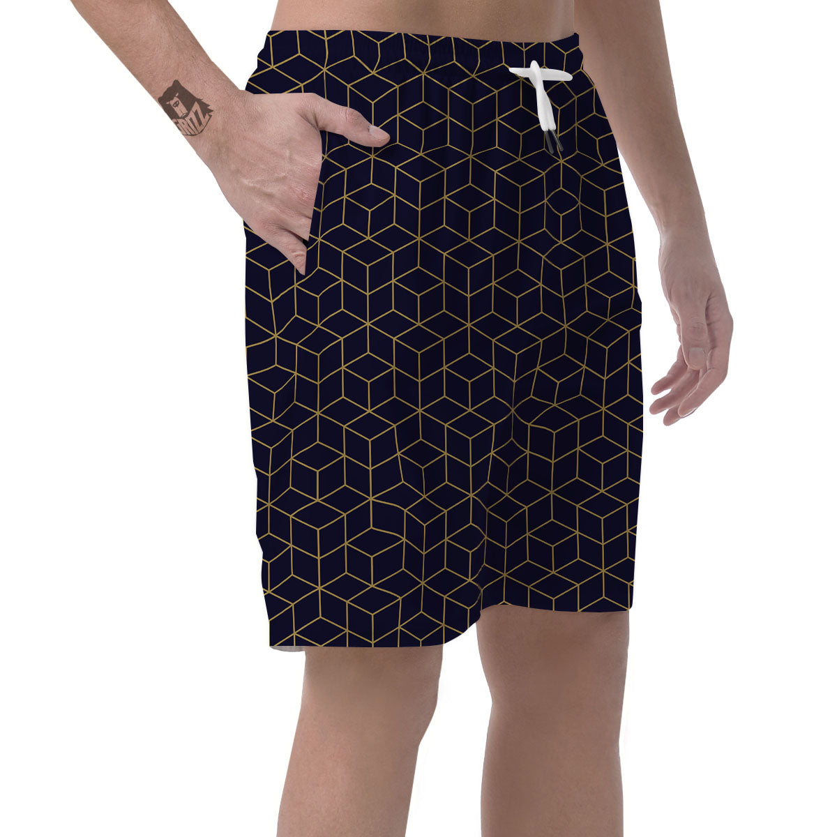 Cube Shape Black Geometric Print Pattern Men's Shorts-grizzshop