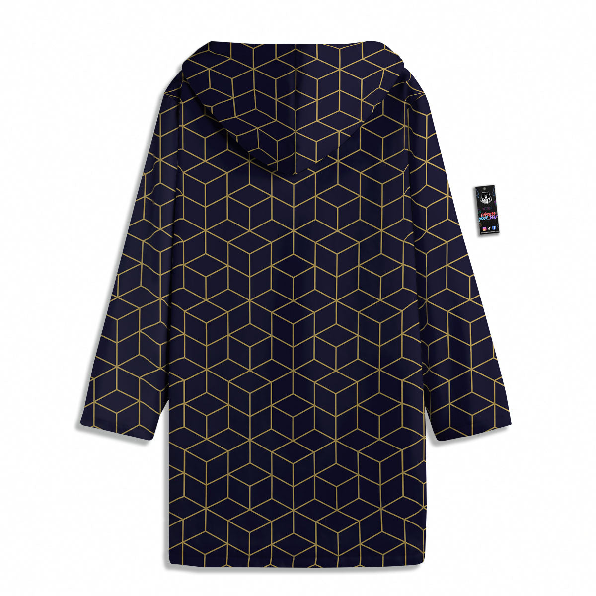 Cube Shape Black Geometric Print Pattern Men's Windbreaker Jacket-grizzshop