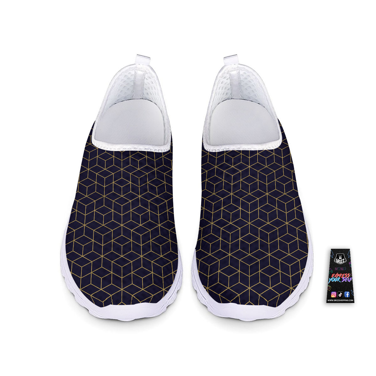 Cube Shape Black Geometric Print Pattern Nurse Shoes-grizzshop