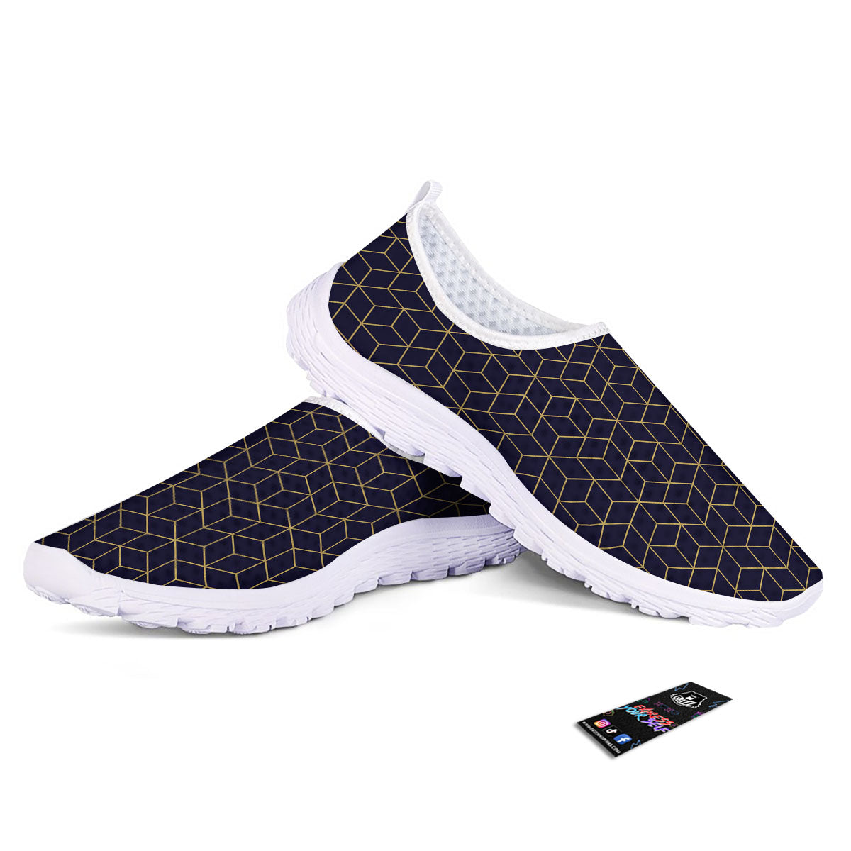 Cube Shape Black Geometric Print Pattern Nurse Shoes-grizzshop