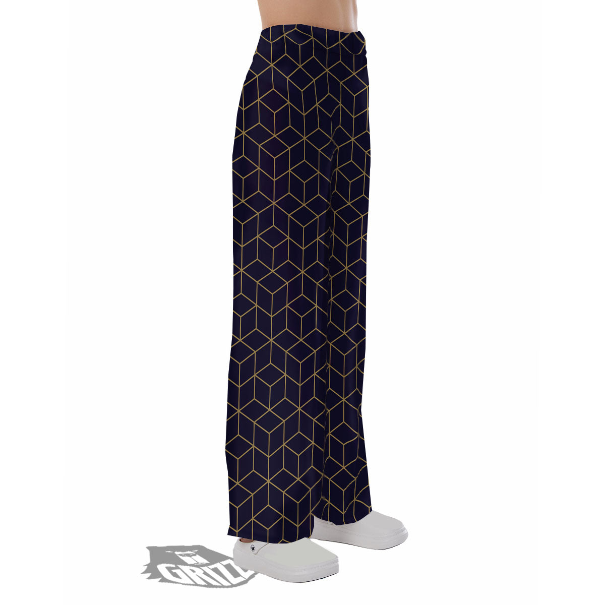 Cube Shape Black Geometric Print Pattern Pajama Pants-grizzshop