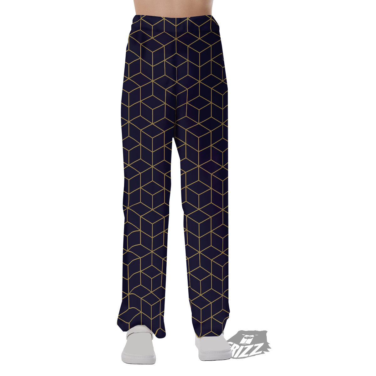 Cube Shape Black Geometric Print Pattern Pajama Pants-grizzshop