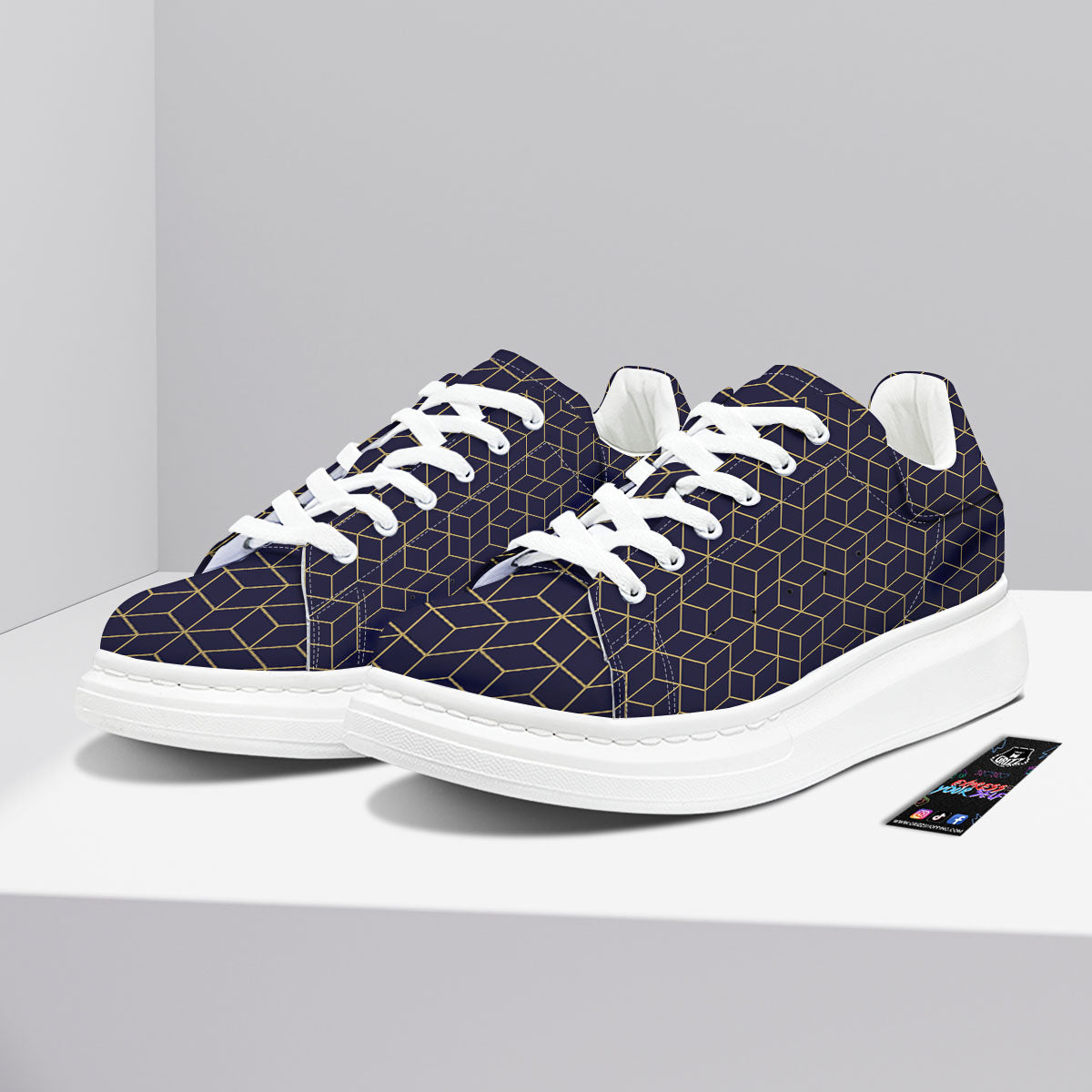 Cube Shape Black Geometric Print Pattern Platform Shoes-grizzshop