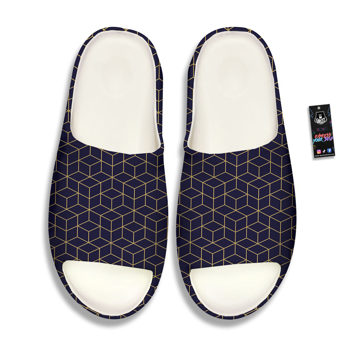 Cube Shape Black Geometric Print Pattern Sandals-grizzshop