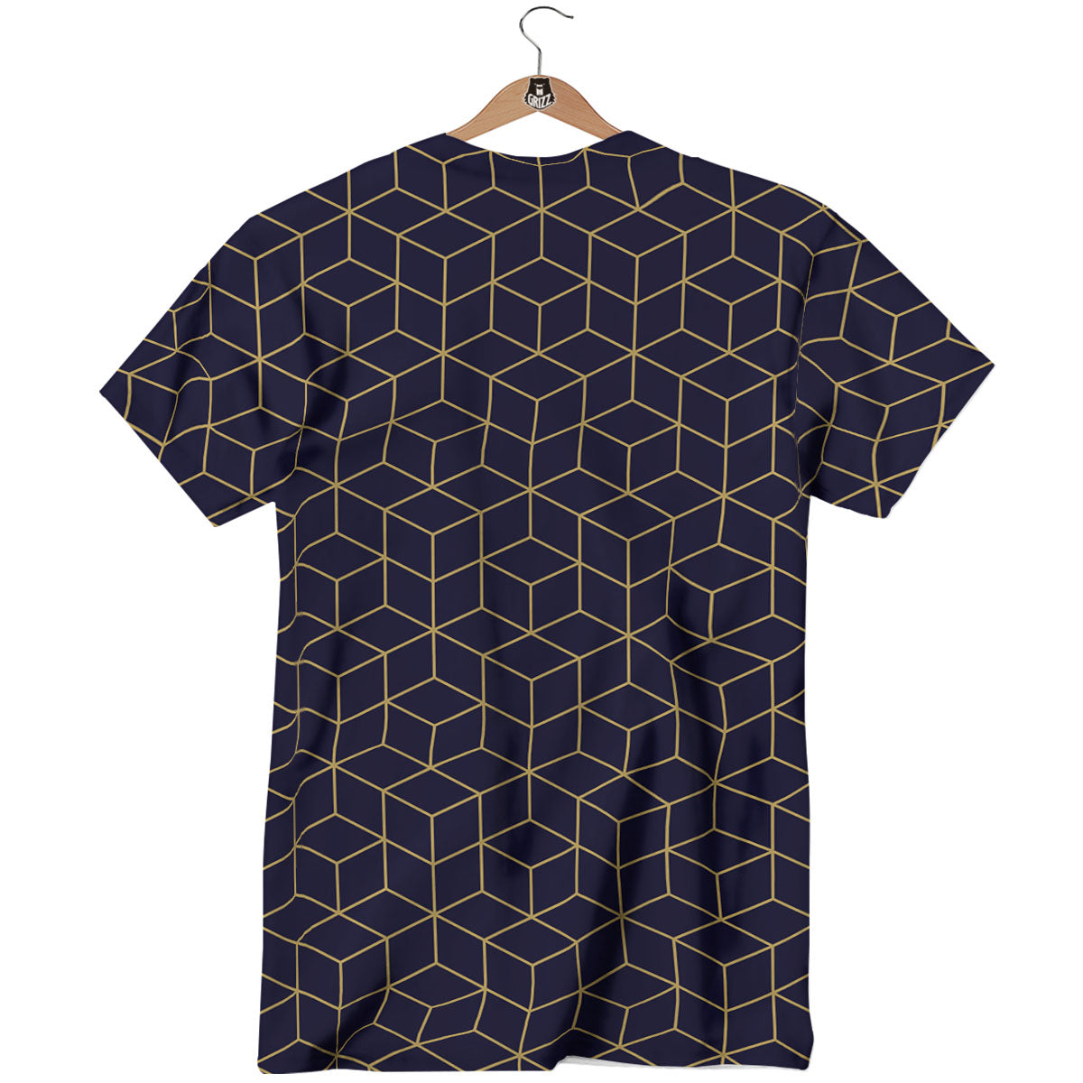 Cube Shape Black Geometric Print Pattern T-Shirt-grizzshop
