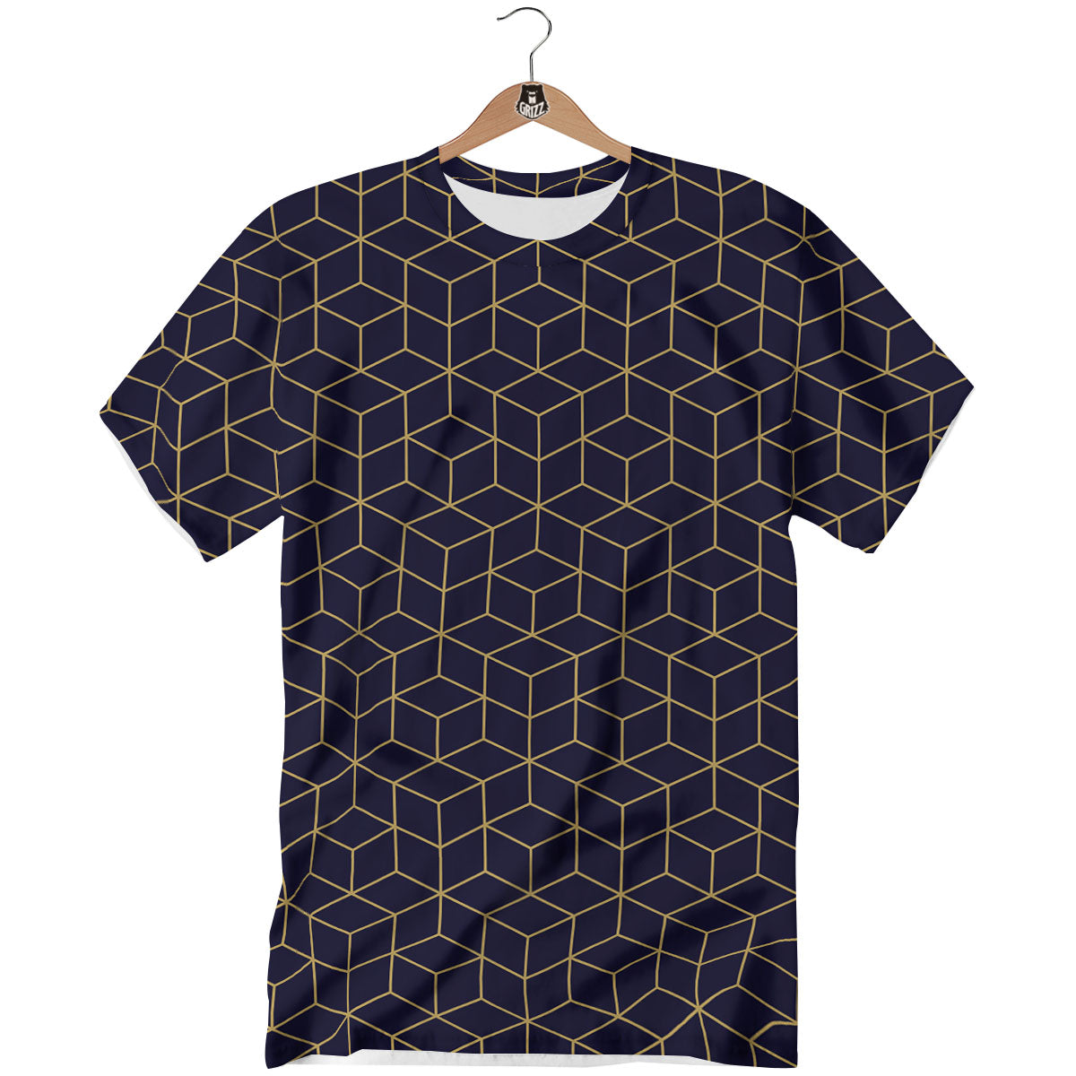 Cube Shape Black Geometric Print Pattern T-Shirt-grizzshop