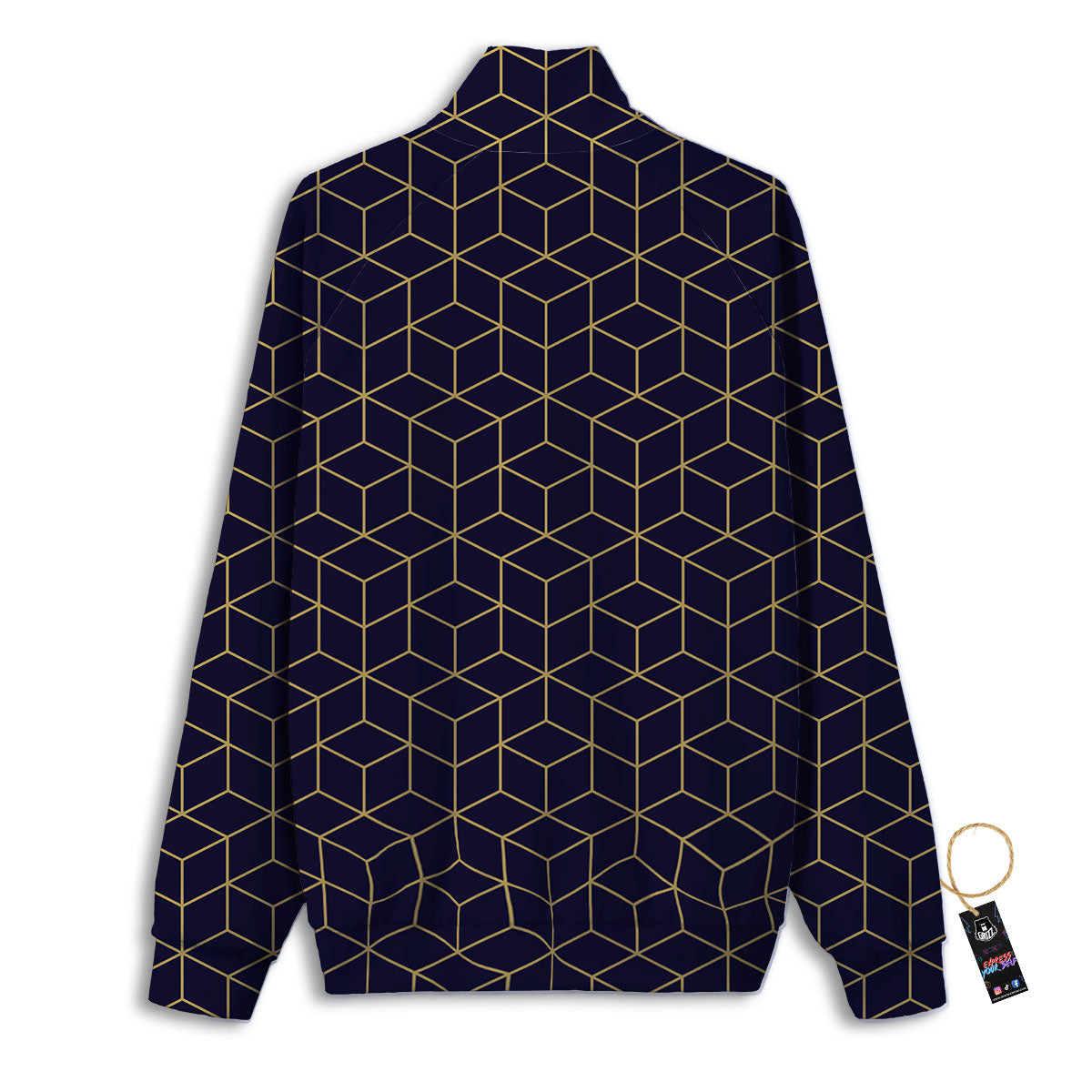 Cube Shape Black Geometric Print Pattern Track Jacket-grizzshop
